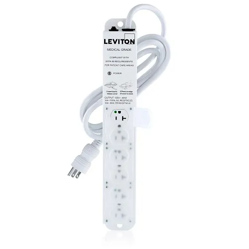 Leviton 5306M-2N7 Medical Grade Power Strip, No Surge, 20A, 6-Outlet, 7', White