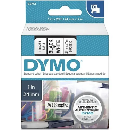 DYMO 53713 D1 Series 1" Label Tape Cartridge, 10', Black on White