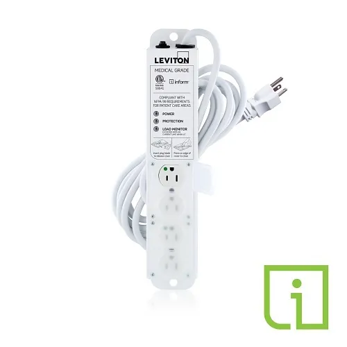 Leviton 53C4M-1S5 15A Medical Grade Power Strip with Load Monitoring Inform Technology, Surge Protected, 4-Outlet, 15’ Cord