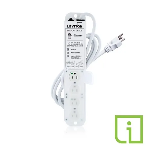 Leviton 53C4M-1S7 15A Medical Grade Power Strip with Load Monitoring Inform Technology, Surge Protected, 4-Outlet, 7’ Cord