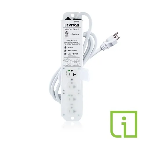 Leviton 53C4M-2S7 20A Medical Grade Power Strip with Load Monitoring Inform Technology, Surge Protected, 4-Outlet, 7’ Cord