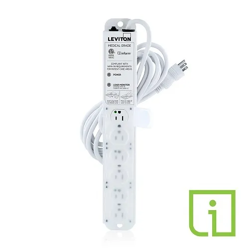 Leviton 53C6M-1N5 15A Medical Grade Power Strip with Load Monitoring Inform Technology, 6-Outlet, 15’ Cord
