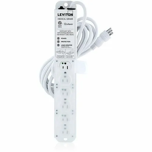 Leviton 53C6M-1S5 15A Medical Grade Power Strip with Load Monitoring Inform Technology, Surge Protected, 6-Outlet, 15’ Cord