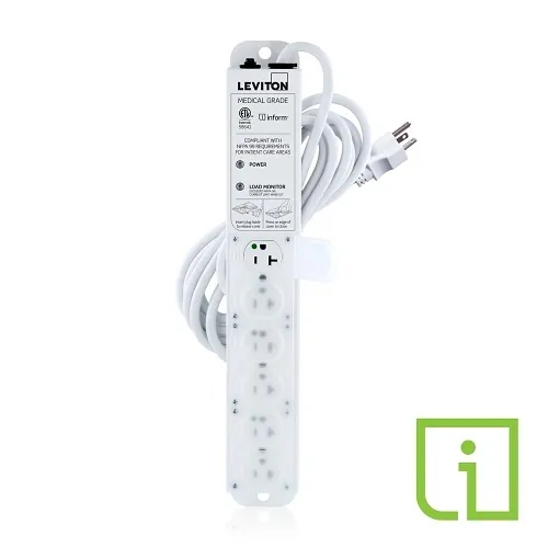 Leviton 53C6M-2N5 20A Medical Grade Power Strip with Load Monitoring Inform Technology, 6-Outlet, 15’ Cord