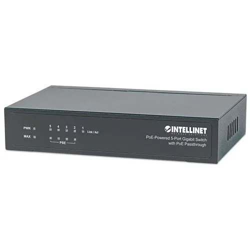 Intellinet 561082 POE Powered 5-Port Gigabit Switch with Passthrough