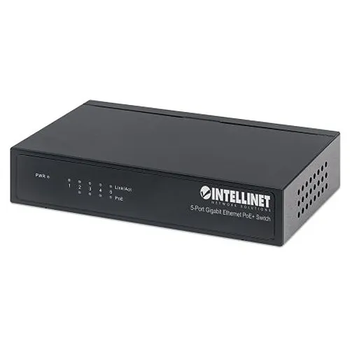 Intellinet 561228 5-Port Gigabit Ethernet PoE+ Switch x PSE Ports, IEEE 802.3at/af Power over Ethernet, Compliant, 60W, Desktop
