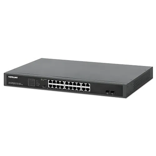 Intellinet 561419 16-Port Gigabit Ethernet PoE+ Switch with RJ45 Gigabit and SFP Uplink Ports, IEEE 802.3at/af PoE+ / PoE Compliant, 300W, Endspan, 19" Rackmount