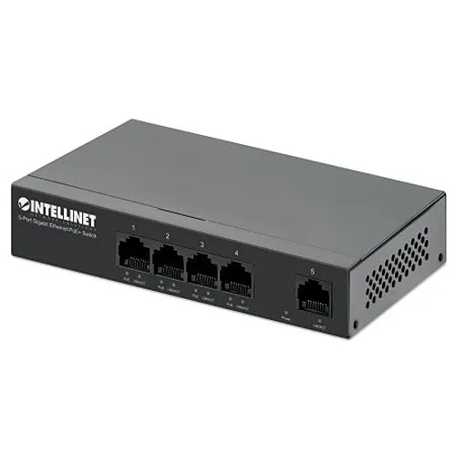 Intellinet 561792 5-Port Gigabit Ethernet PoE+ Switch, IEEE 802.3at/af Compliant, Wall-mount Option
