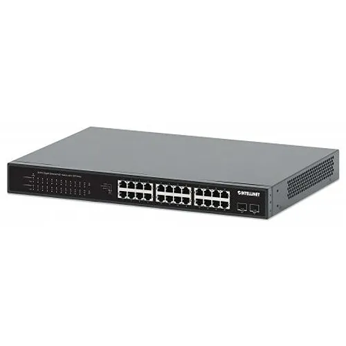 Intellinet 561891 24-Port Gigabit Ethernet PoE+ Switch with 2-Port SFP, 19" Rack Mount