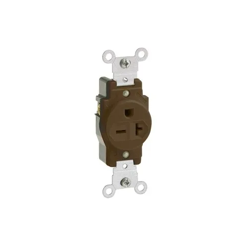 Leviton 5823 Single Receptacle / Outlet, Commercial Grade, Self-Grounding, 2-Pole, 3-Wire, 20A, 250V, Brown