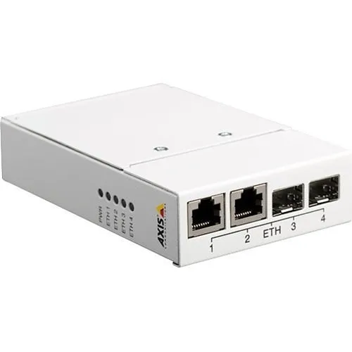 AXIS T8606 4-Port Ethernet to Optical Fiber Media Converter Switch, 24VDC, 10/100Mbps, White