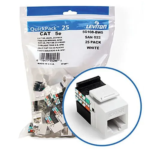 Leviton 5G108-BW5 GigaMax CAT5e QuickPort Jack QuickPack, 25-Pack, White