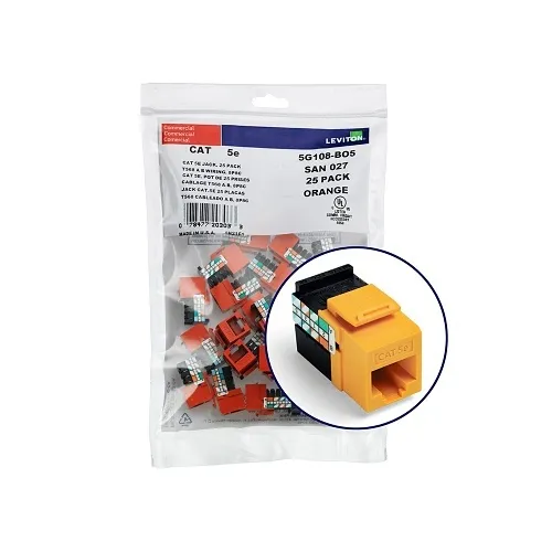 Leviton 5G108-BY5 GigaMax Cat 5e QuickPort Jack, Yellow, 25-Pack