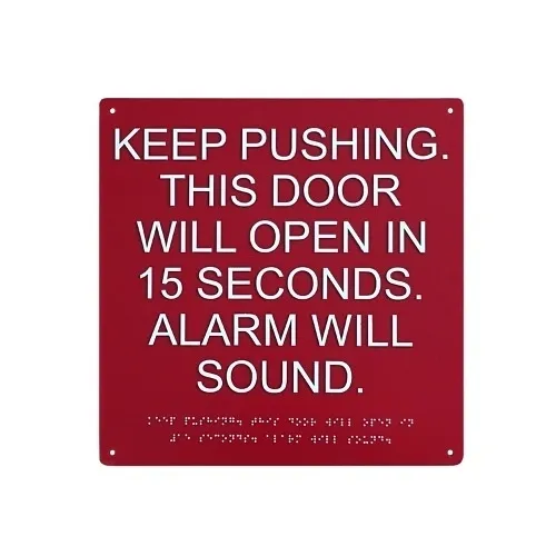 Camden 60-57A027 12"x12" Delayed Egress Sign Raised Lettering and Braille Written Language for Visually Impaired, Red