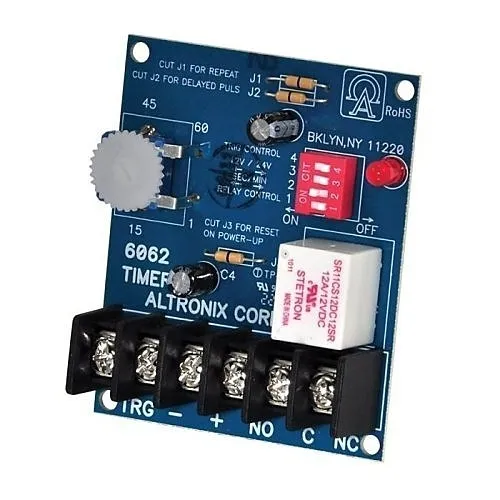 Altronix 6062NC Programmable Timer Board, Multi-Purpose, 12VDC or 24VDC Input Operation, Selectable Relay Activation