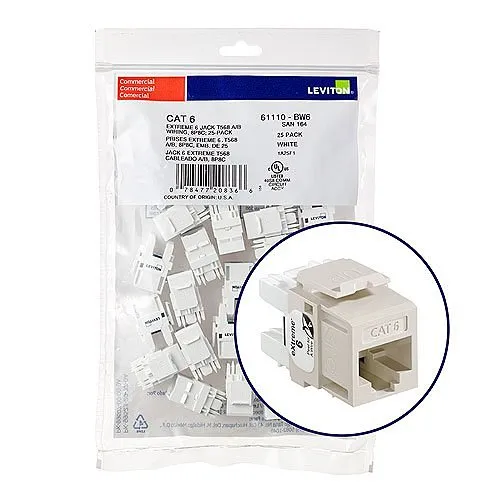Leviton 61110-BT6 eXtreme CAT6 QuickPort Jack QuickPack, 25-Pack, Light Almond