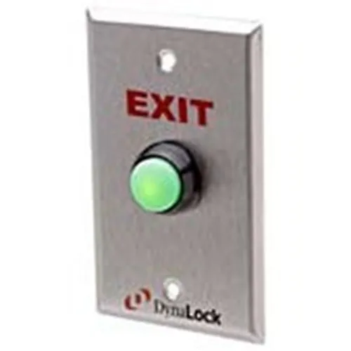 DynaLock 6172 6170 Series Weatherproof Push Button, Faceplate Silkscreened "EXIT", Field Selectable 12/24V DC, Green LED