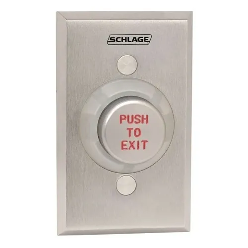 Schlage 631-AL-EX-DA-SF-630 631 Series Heavy-Duty Aluminum Pushbutton, Delayed Action, Engraved "PUSH TO EXIT", Satin Stainless Steel