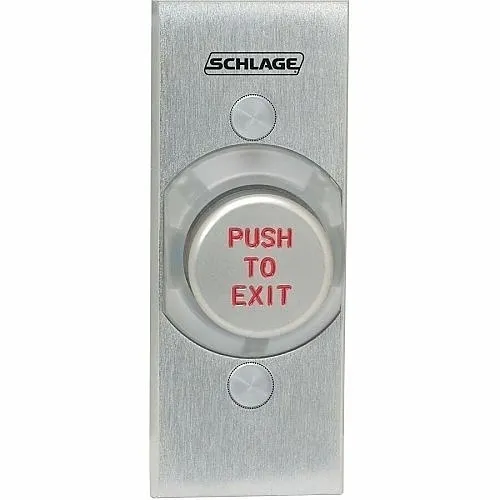 Schlage 631AL EX DA Metal Button, Single Gang, Aluminum Button Engraved with Push to Exit, Delayed Action, 1-1/4"