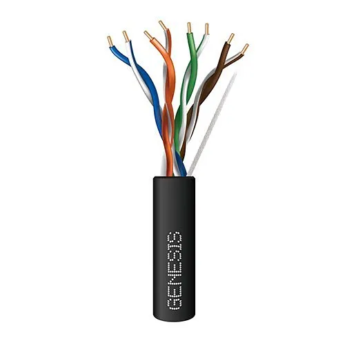 Genesis 63602108 CAT6 Riser Cable, 23/4 Solid BC, Unshielded, UTP, CMR, FT4, Sunlight Resistant, 1000' (304.8m), Reel-in-a-Box, Black