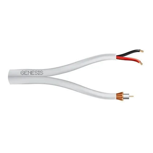 Genesis 65086101 RG59 BC 75 Ohm Coaxial with CCA Braid + 18/2 Stranded Unshielded Cable, General Purpose, CM, 500' (152.4 m) Reel-in-a-Box, White