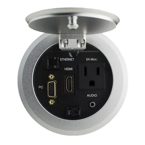 Kramer RTBUS-11/US(BC) Round Table Box with Multi Connection Pop Up Lid, Silver