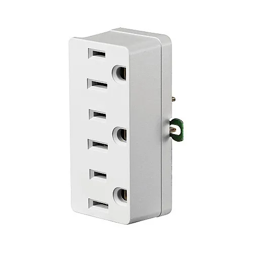 Leviton 698-W 15A Triple Outlet/Receptacle Plug-In Adapter, Grounding Clip, White