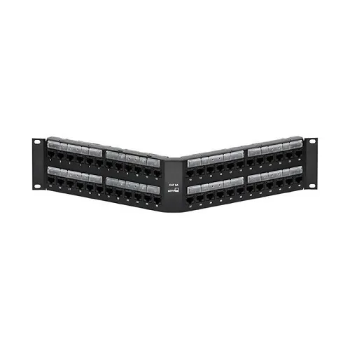 Leviton 6A587-U48 CAT6A Angled 110-Style Patch Panel, 48-Port, 2RU, Black