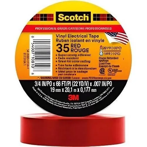 3M 7000006094 Vinyl Color Coding Electrical Tape 35, 3/4" x 66', Red