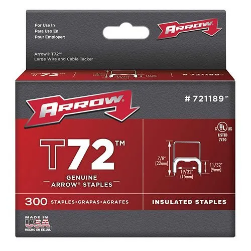Arrow 721189 T72 3/4" X 7/8" 15 Ga. Wide Crown Insulated Staples, 300-Pack