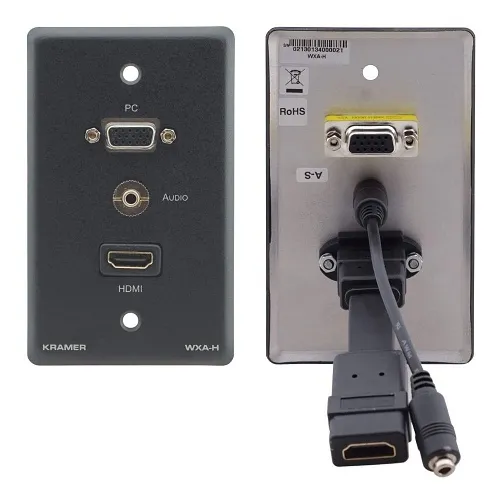 Kramer WXA-H/US(B) 15-Pin HD 3.5mm Audio and HDM Passive Wall Plate, US, Black