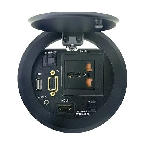 Kramer AV RTBUS-25XL(B) Round Table Box with HDMI, USB, Power, VGA, Data, Pop up Lid, Black