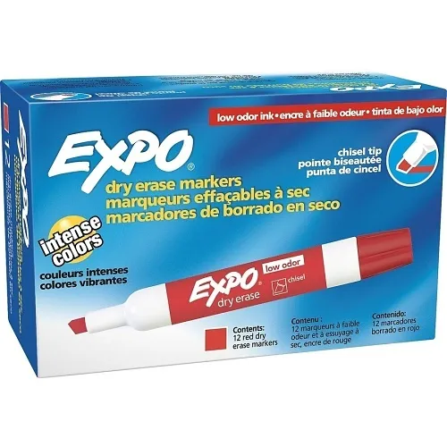 Expo 80002 Low Odor Dry Erase Markers, Chisel Tip, Red, 12-Pack