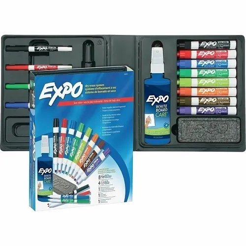 Expo 80054 Low Odor Dry Erase Marker Kit Chisel Tip, with Eraser and Cleaning Spray
