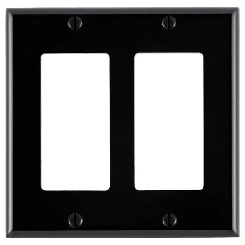 Leviton 80409-E 2-Gang Decora/GFCI Device Decora Wall Plate/Faceplate, Standard Size, Thermoset, Device Mount Black
