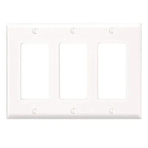 Leviton 80411-00W 3-Gang Decora/GFCI Device Decora Wall Plate/Faceplate, Standard Size, Thermoset, Device Mount, White