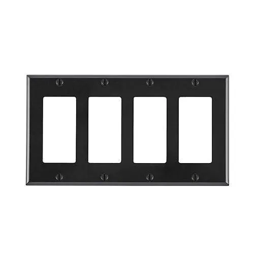 Leviton 80412-E 4-Gang Decora/GFCI Device Wallplate, Standard Size, Thermoset, Black