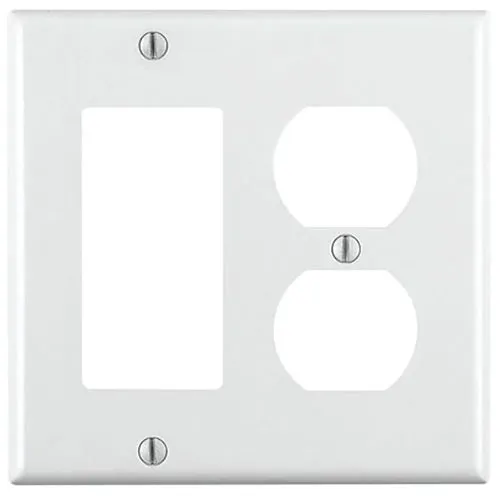 Leviton 80455-W 2-Gang 1-Duplex 1-Decora/GFCI Device Combination Wall Plate, Standard Size, Thermoset, Device Mount, White