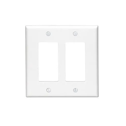 Leviton 80609-W 2-Gang Decora / GFCI Device Wallplate, Midway Size, Thermoset, White