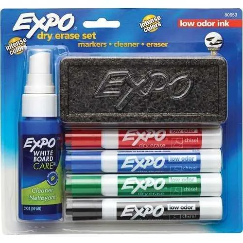 Expo 80653 Dry Erase Marker Starter Set Chisel Tip, with Eraser and Cleaning Spray