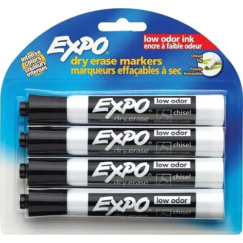 Expo 80661 Low Odor Dry Erase Markers, Chisel Tip, Black, 4-Pack