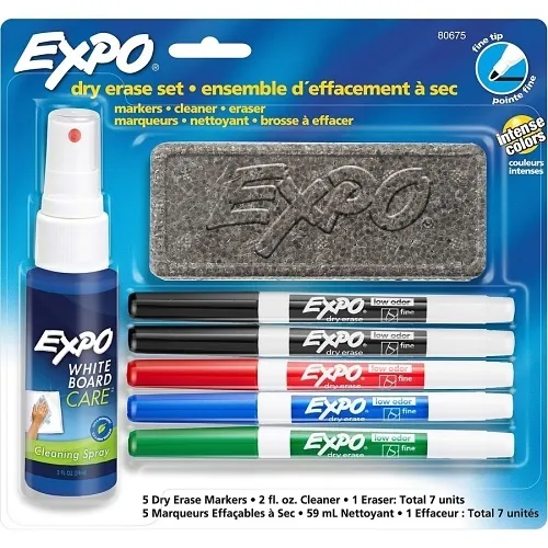 Expo 80675 Dry Erase Marker Starter Set Fine Tip, with Eraser and Cleaning Spray