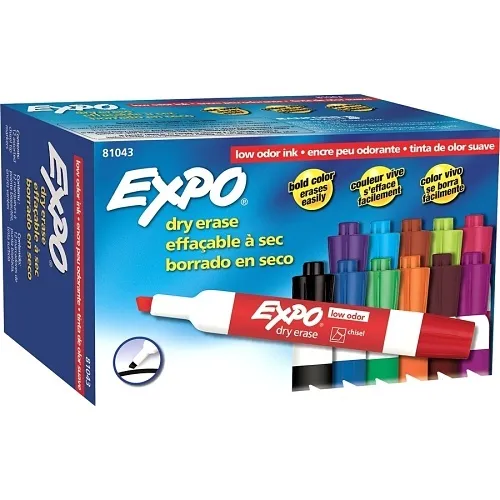 Expo 81043 Low Odor Dry Erase Markers, Chisel Tip, Assorted Colors, 12-Pack