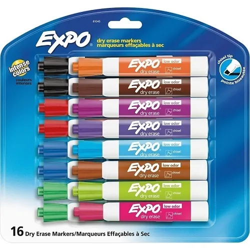 Expo 81045 Low Odor Dry Erase Markers, Chisel Tip, Assorted Colors, 16-Pack