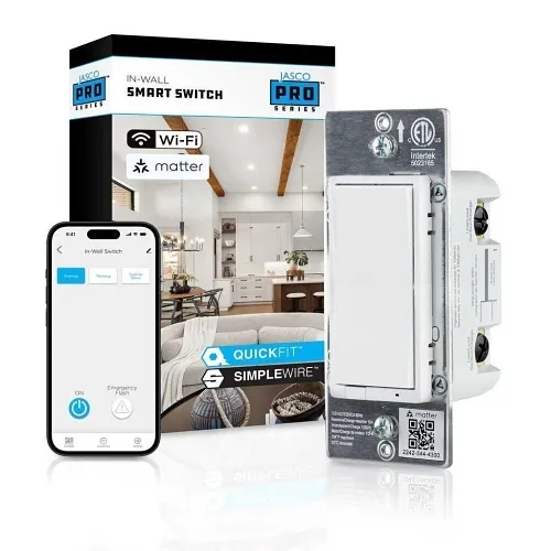 Jasco 81919  JascoPro Series Wi-Fi In-Wall Smart Switch, 120VAC, Emergency Flash, White