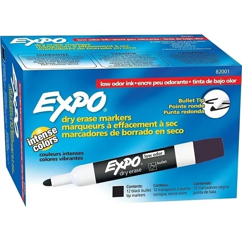 Expo 82001 Low Odor Dry Erase Markers, Bullet Tip, Black, 12-Pack