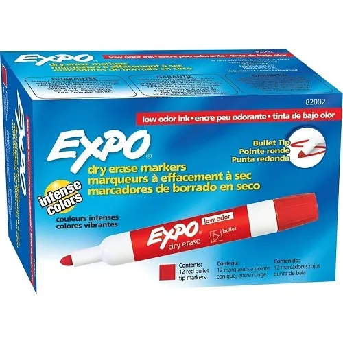 Expo 82002 Low Odor Dry Erase Markers, Bullet Tip, Red, 12-Pack