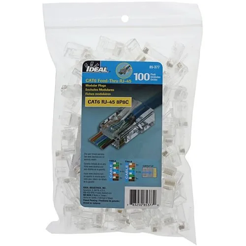 IDEAL 85-377 CAT6 Feed-Thru Modular Plugs, 100-pack