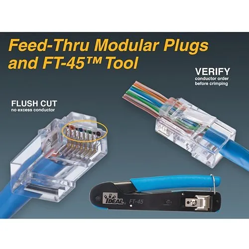 IDEAL 85-377 CAT6 Feed-Thru Modular Plugs, 100-pack
