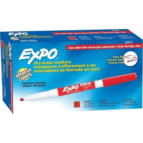 Expo 86002 Low Odor Dry Erase Markers, Fine Tip, Red, 12-Pack